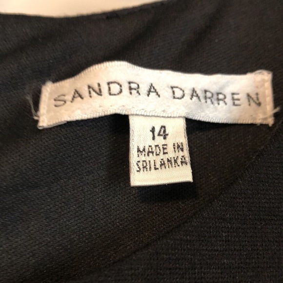 Sandra Darren Womens Fit and Flare Dress Sz 14 Black Faux Leather Elbow Sleeves - Picture 3 of 10